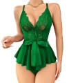 Bicomi Yeşil Dantel İşlemeli Kurdelalı Fantezi Tül Babydoll
