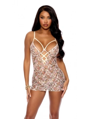 Bicomi Çiçek Desenli İp Detaylı Tül Fantezi Gecelik