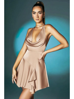 Bicomi Somon Askılı Degajeli Fantezi Mini Elbise