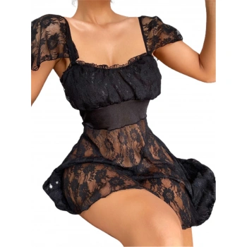 Bicomi Alt Kısmı Tül Üst Kısmı Jarse Mini Fantazi Gecelik