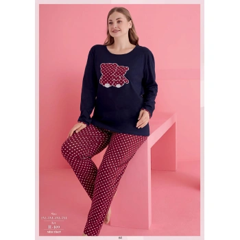 Bicomi Büyük Beden Pamuklu Ayıcık Desenli Pijama Takımı