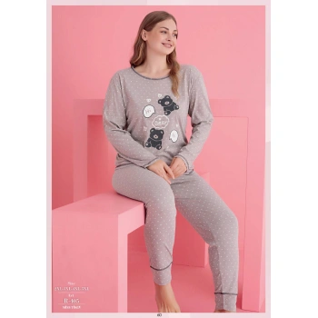 Bicomi Büyük Beden Pamuklu Hi Bear Ayıcık Desenli Pijama Takımı