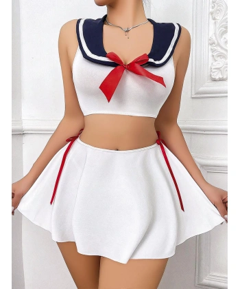 Bicomi Beyaz Etekli Fantezi Denizci Kız Kostümü