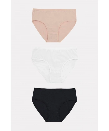 Bicomi Büyük Beden Pamuklu Siyah Beyaz Ten Rengi 3lü Külot