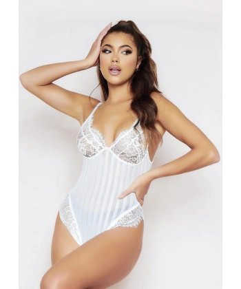Bicomi Çizgili Beyaz Dantel Body