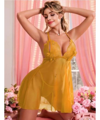 Bicomi Gold Transparan Tül Fantezi Gecelik