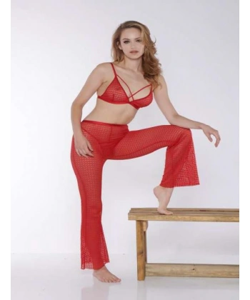 Bicomi Kırmızı Transparan Fantezi Sütyen Pijama Takımı