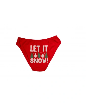 Bicomi Kırmızı Yılbaşı Desenli Let İt Snow Pamuklu Külot