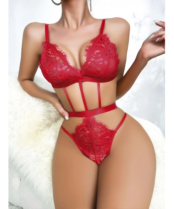 Bicomi Lastik Detaylı Kırmızı Fantezi Body