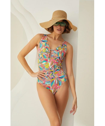 Bicomi Özel Tasarım Tropikal Desenli Mayo