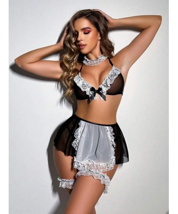 Bicomi Siyah Bacak Bantlı Fantezi Hizmetçi Kostümü