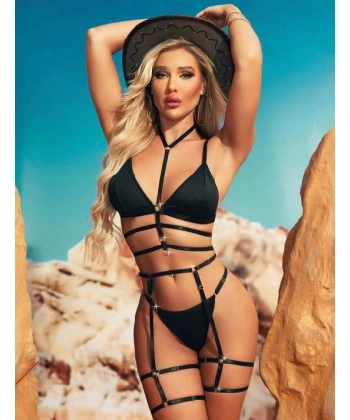 Bicomi Siyah Brit Detaylı Fantezi Jartiyer Takım