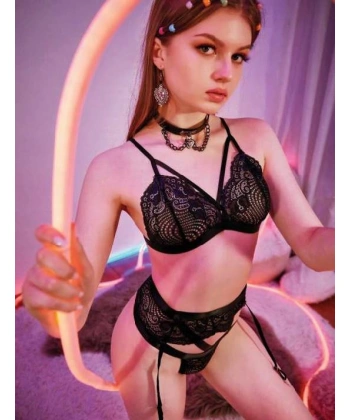 Bicomi Siyah Dantelli Göğüs Detaylı Fantezi Jartiyer Takım