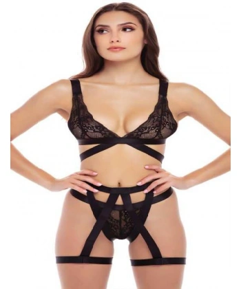 Bicomi Siyah İp Aksesuarlı Fantezi Jartiyer Takım