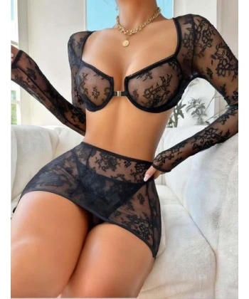 Bicomi Siyah Transparan Fantezi Etekli Bolero Takım