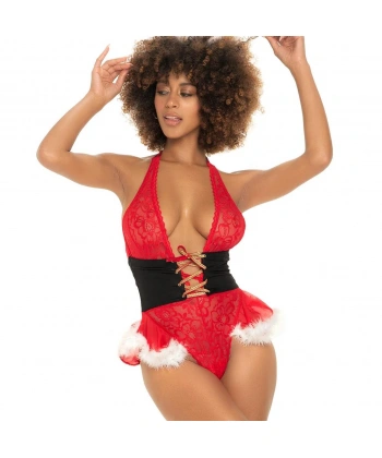 Bicomi Yılbaşı Özel Kırmızı Dantel Detaylı Fantezi Kostüm