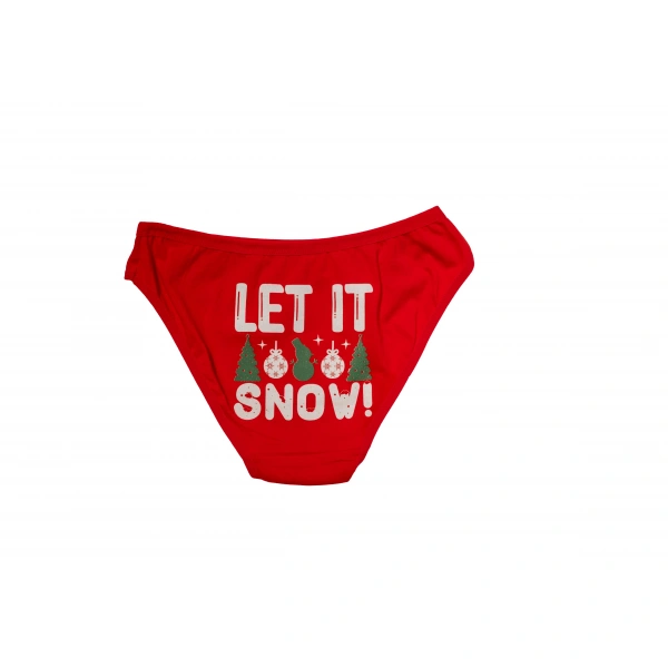 Bicomi Kırmızı Yılbaşı Desenli Let İt Snow Pamuklu Külot
