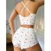 Bicomi Beyaz Fiyonk Desenli Kalpli Askılı Şortlu Pijama Takım
