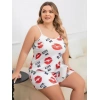 Bicomi Büyük Beden Kiss Me Öpücük Desen Pamuklu Şortlu Pijama Takımı