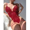 Bicomi Kırmızı Dantel İşlemeli Fantezi Body Jartiyer Takımı