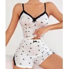 Bicomi Pamuklu Beyaz Üstüne Siyah Kalp Desen Fitilli Askılı Şortlu Pijama Takımı