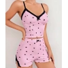 Bicomi Pembe Kalp Desenli Askılı Şortlu Pijama Takım