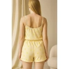 Bicomi Sarı Üstüne Desenli Askılı Şortlu Pijama Takımı