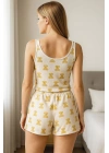 Bicomi Beyaz Üstüne Ayıcık Desenli Askılı Şortlu Pijama Takımı