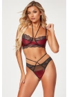 Bicomi Bordo Dantel İşlemeli Fantezi Sütyen Külot Takımı