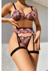 Bicomi Fantezi Bacak Bantlı Çiçek Desenli Sütyen Külot Takım