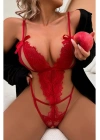 Bicomi Fiyonklu Dantelli Kırmızı Fantezi Body