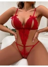 Bicomi Fiyonklu Dantelli Kırmızı Fantezi Body