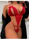 Bicomi Fiyonklu Dantelli Kırmızı Fantezi Body