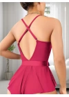Bicomi Fuşya Dantel İşlemeli Kurdelalı Fantezi Tül Babydoll