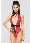 Bicomi Kırmızı Boyun ve Bel Kısmı Fiyonklu Babydoll