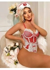 Bicomi Kırmızı Fantezi Body Hemşire Kostümü