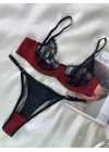 Bicomi Özel Tasarım Dantel İşlemeli Bordo Desteksiz Bralet Takımı