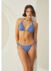 Bicomi Özel Tasarım Fitilli Boyundan Bağlamalı Mavi Üçgen Bikini Takımı