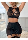 Bicomi Özel Tasarım Seksi Etekli Siyah Fantezi Jartiyer Takımı