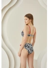 Bicomi Siyah Beyaz Desenli Kırmızı İp Askılı Lotus Bikini Takımı