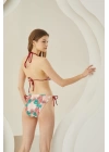 Bicomi Yandan Bağlamalı Şık Tasarım Soft Tropikal Üçgen Bikini Takımı