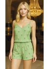 Bicomi Yeşil Çiçek Desenli Askılı Şortlu Pijama Takımı