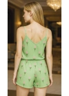Bicomi Yeşil Çiçek Desenli Askılı Şortlu Pijama Takımı