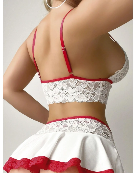 Bicomi Beyaz Bustiyer ve Mini Etekli Fantezi Hemşire Kostümü