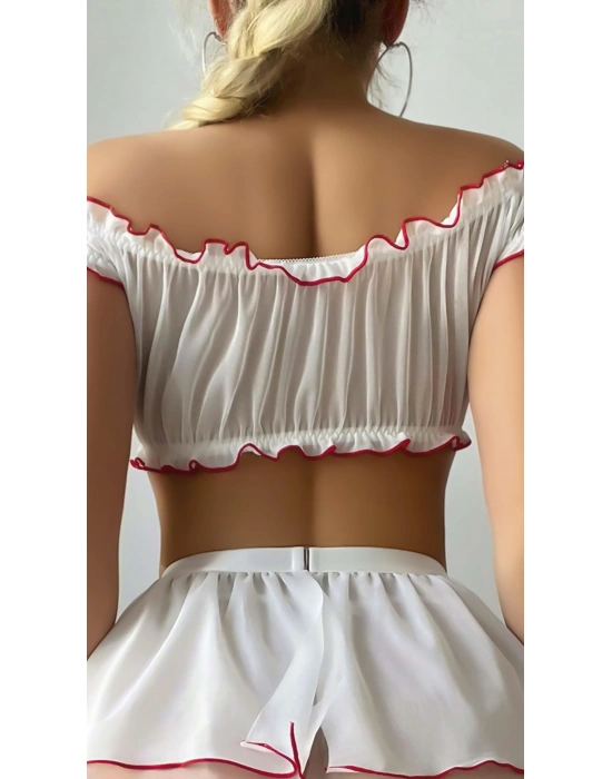 Bicomi Beyaz Büstiyerli Etekli Fantezi Hemşire Kostümü