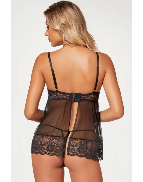 Bicomi Bordo Dantel İşlemeli Fantezi Gecelik