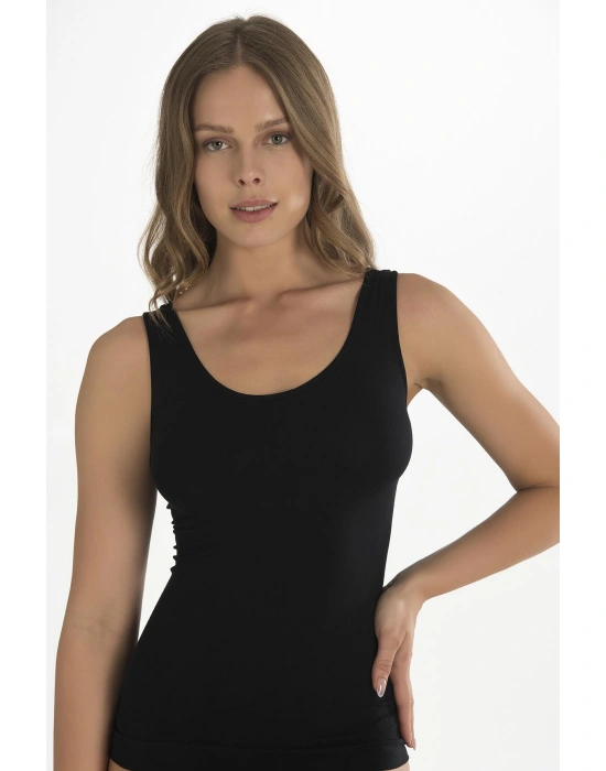 Bicomi Geniş Askılı Siyah Ribana Atlet