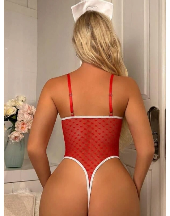 Bicomi Kırmızı Fantezi Body Hemşire Kostümü