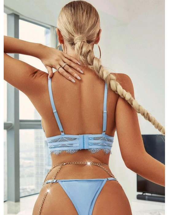 Bicomi Mavi Zincir Detaylı Fantezi Sütyen Takımı