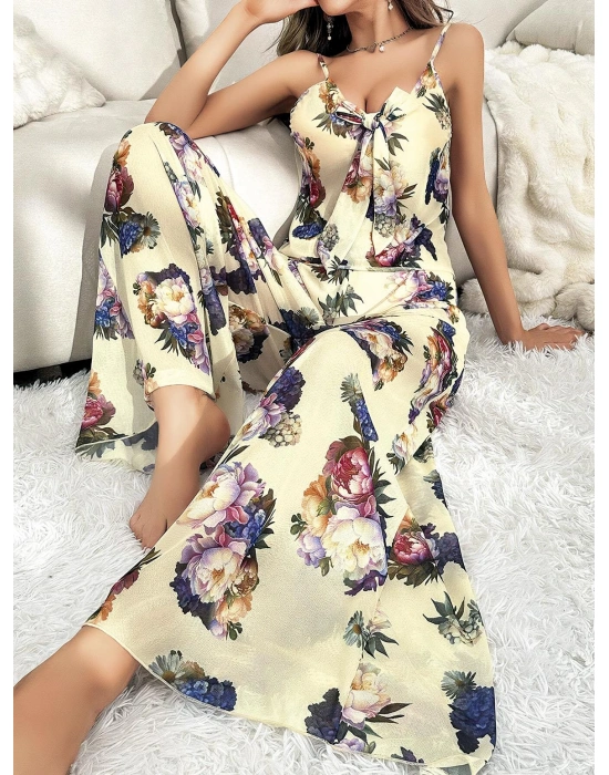 Bicomi Özel Tasarım Çiçek Desenli Salaş Kesim Şık Dekolteli 2li Takım